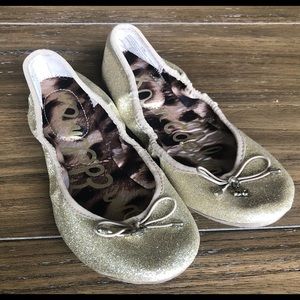 Girls Sam Edelman Fiona Flats Glitter Gold Size 3